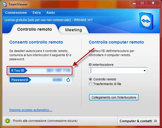 TeamViewer per Windows, comunica il tuo ID e la tua password all'assistenza