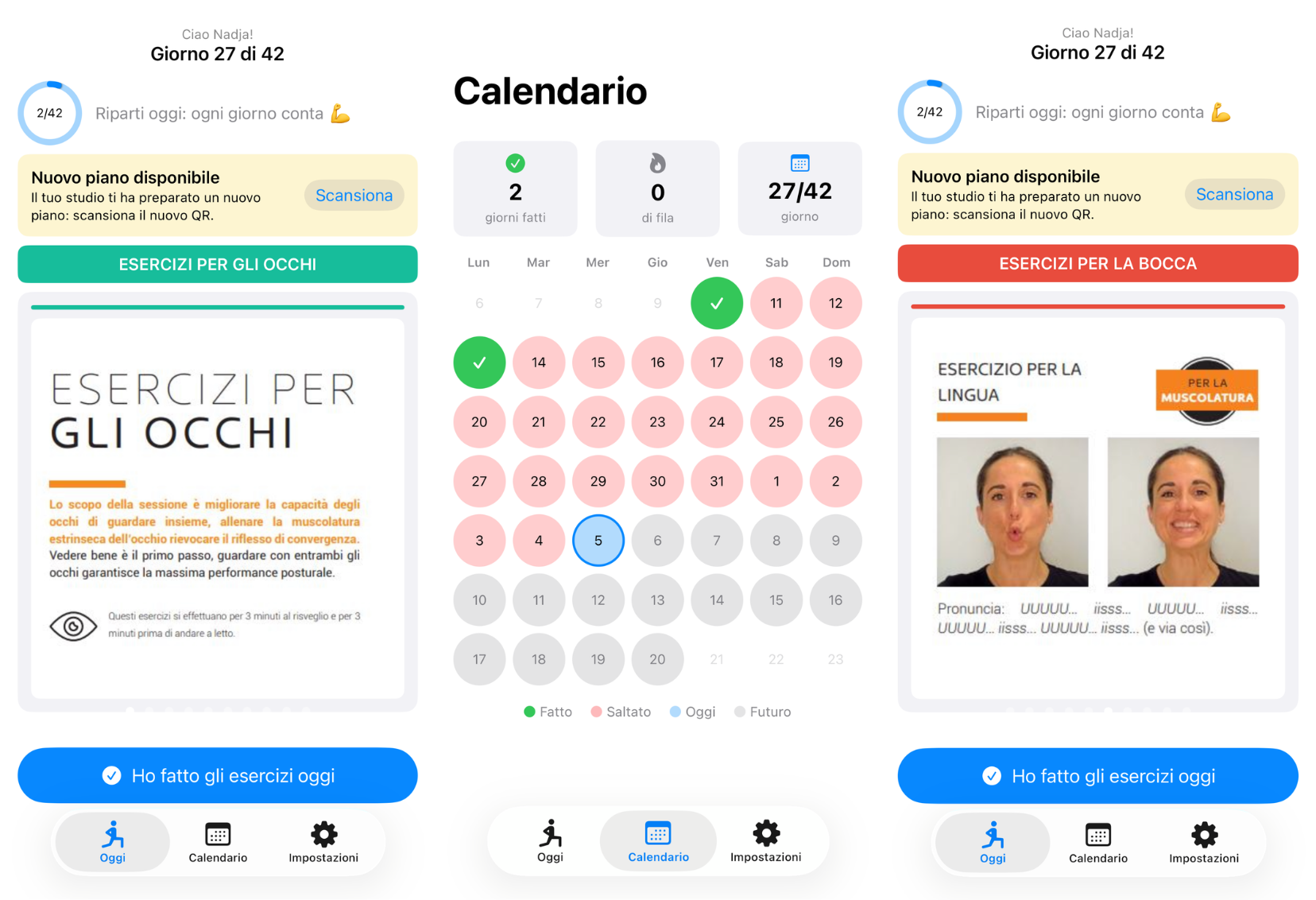 Esercizi assegnati al paziente con Postura Agile