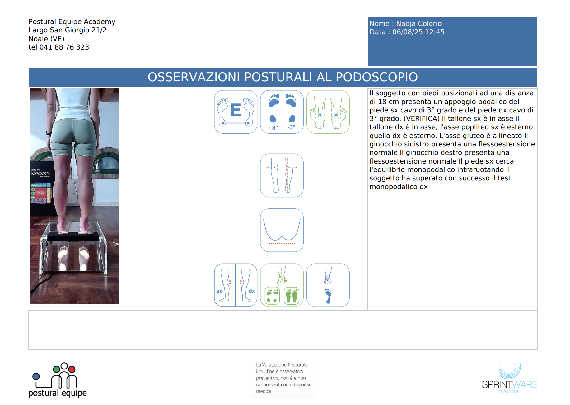 Valutazione posturale con podoscopia laser e SprintWARE