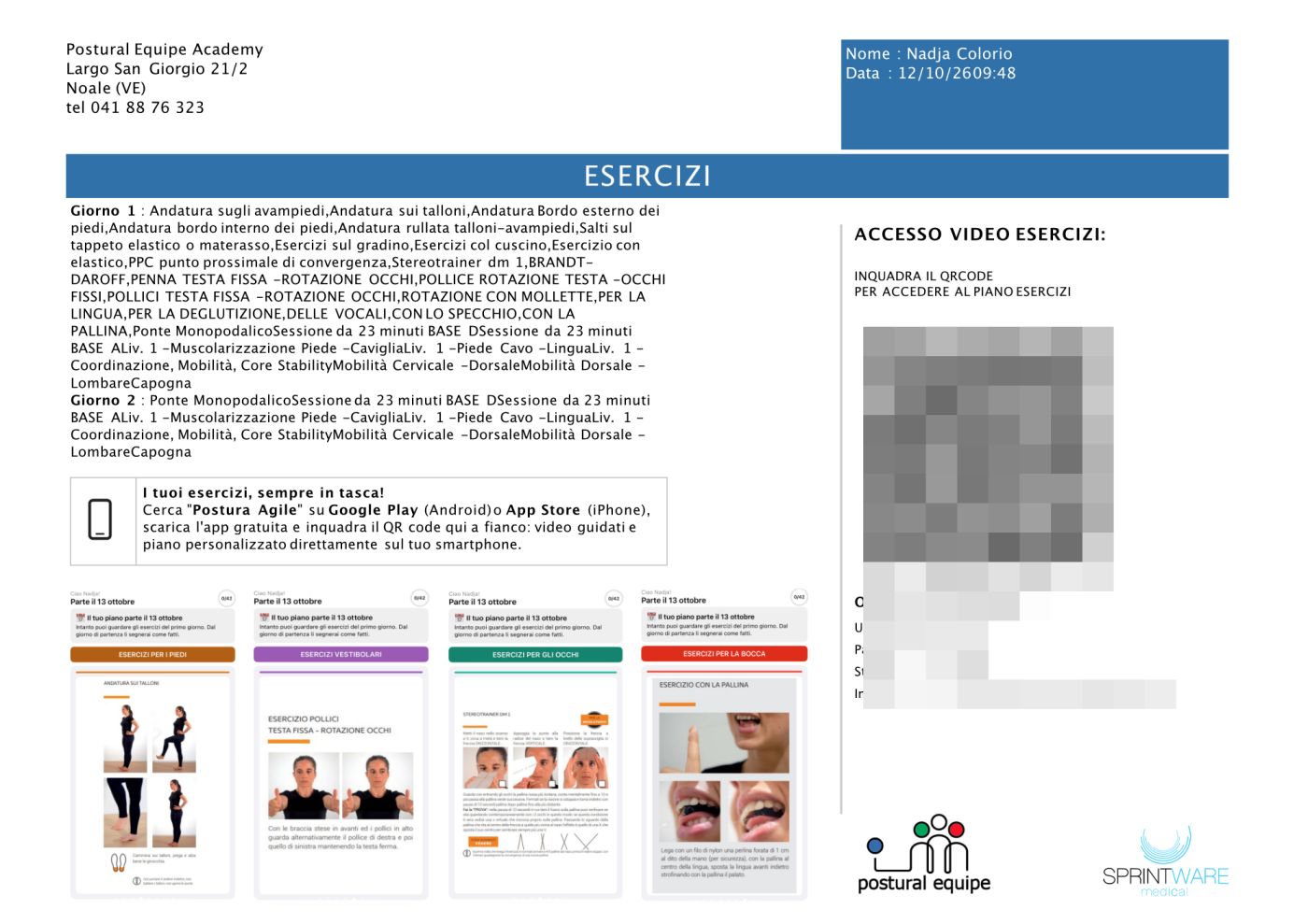 Report reale: piano esercizi per il paziente