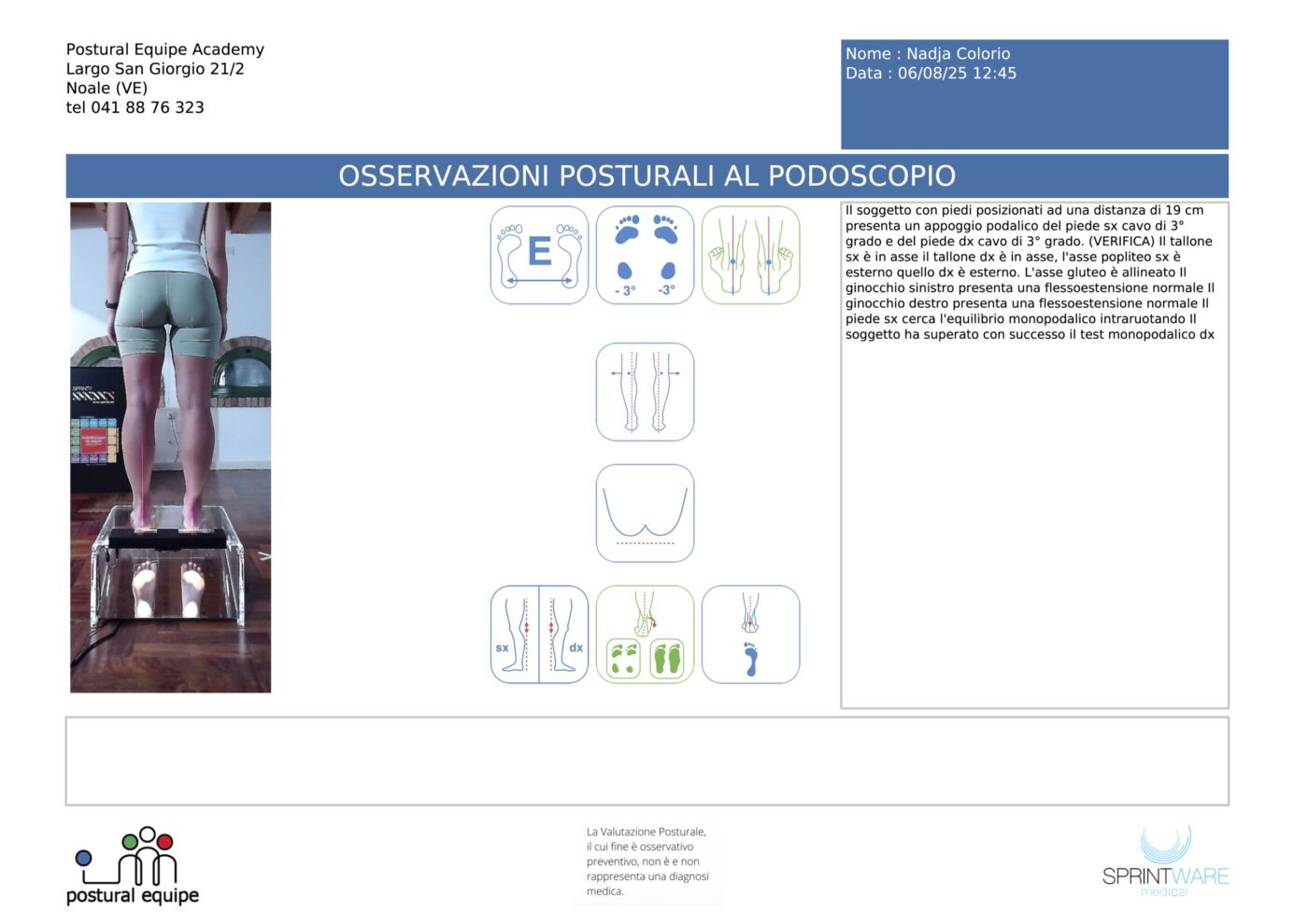 Report reale: osservazioni al podoscopio